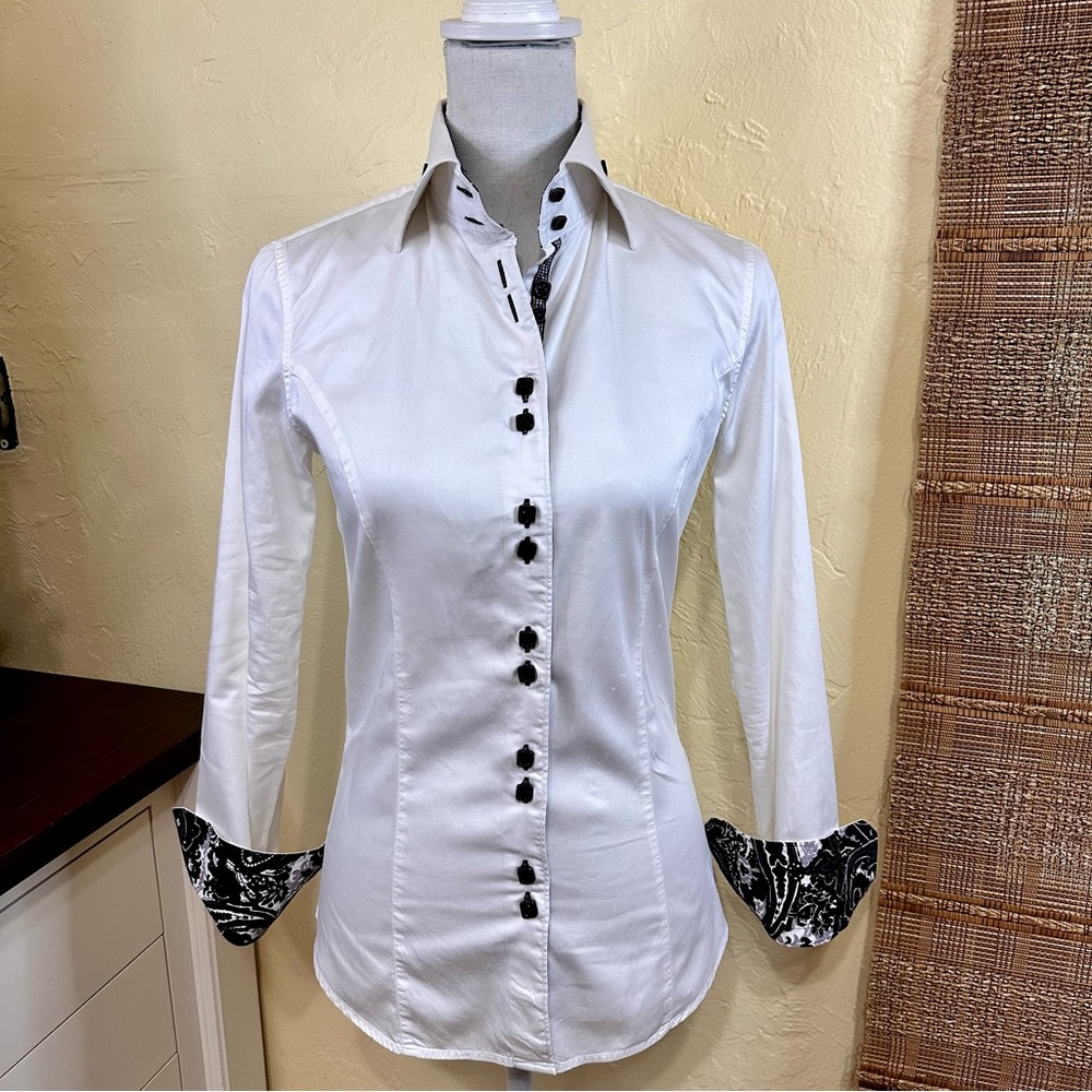 Jared Lang Long Sleeve Button Down Fitted Blouse